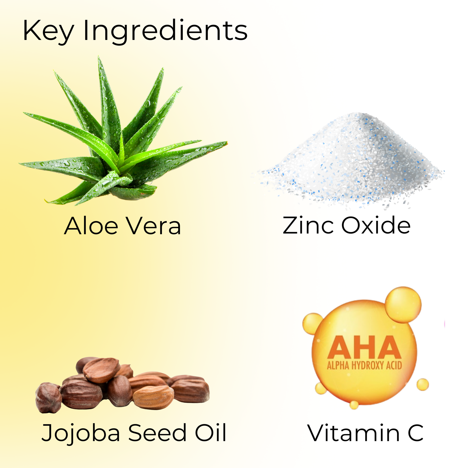 Key Ingredients: Aloe Vera, Zinc Oxide, Jojoba Seed Oil, Vitamin C