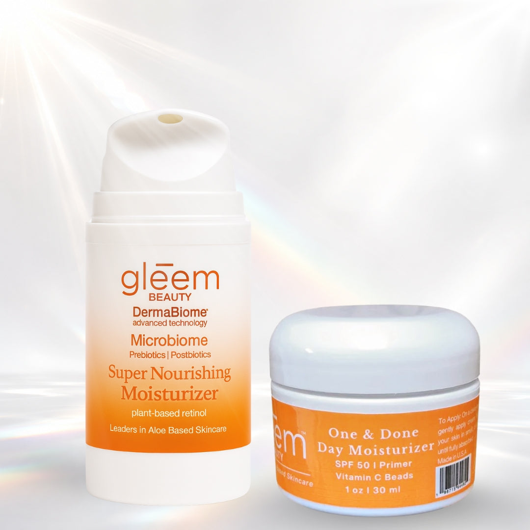 Gleem Beauty's One and Done Day Moisturizer with SPF 50, and Dermabiome Super Nourishing Moisturizer.