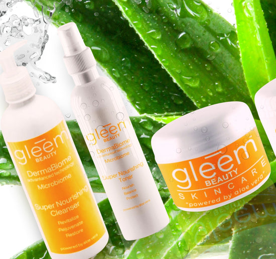 Gleem Beauty skincare products. Powered by Aloe Vera