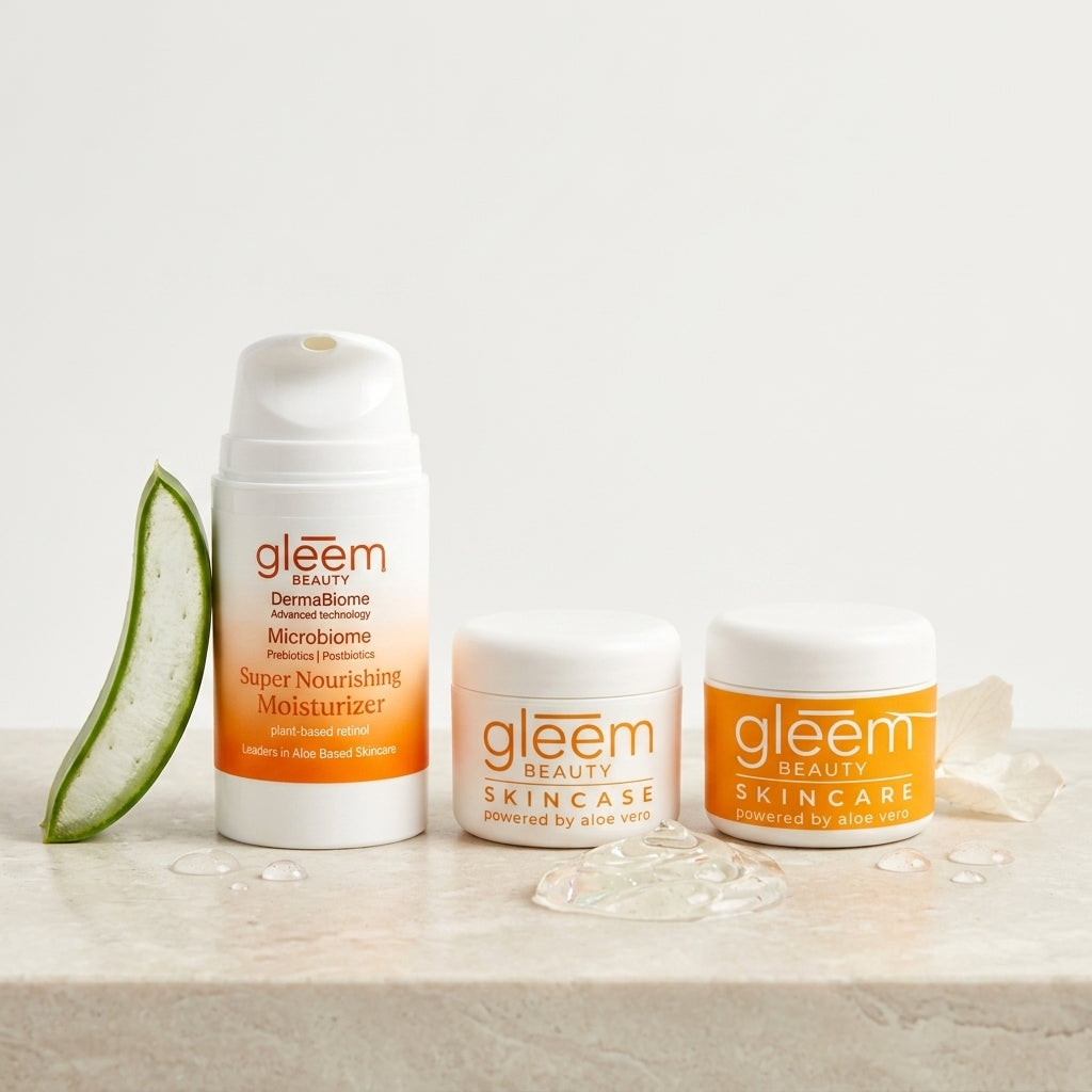 Gleem Beauty skincare products on a light background