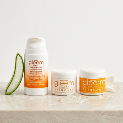 Gleem Beauty skincare products on a light background